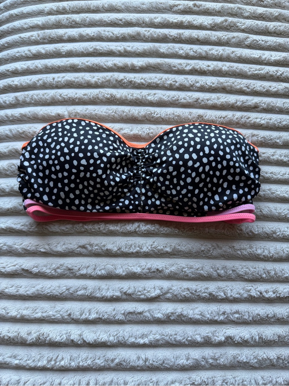 Victoria's Secret Black and White Polka Dot Bandeau with Pink and Orange Trim
